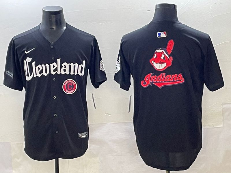 Men 2025 Cleveland Indians Blank Black Five generations Joint Name Nike MLB Jersey style 10